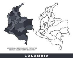 Colombia political regions black color outline map set vector