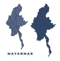 Mayanmar flat and outline map set vector