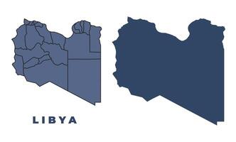 Libya flat and outline map set vector