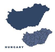 Hungary flat and outline map set vector