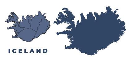Iceland flat and outline map set vector
