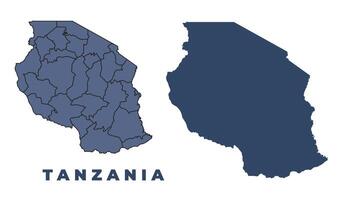 Tanzania flat and outline map set vector