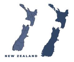 New Zealand flat and outline map set vector