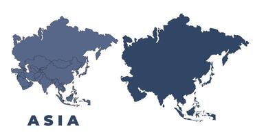 Asia flat and outline map set vector