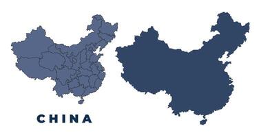 China flat and outline map set vector