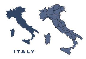 Italy flat and outline map set vector