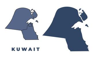 Kuwait flat and outline map set vector