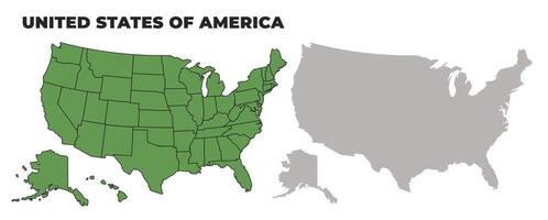 United States Of America political regions green outline map set vector
