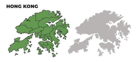 Hong Kong political regions green outline map set vector