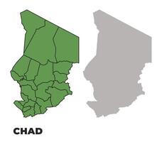 Chad political regions green outline map set vector