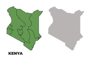 Kenya political regions green outline map set vector