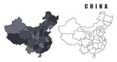 China country map simple flat outline illustration set vector