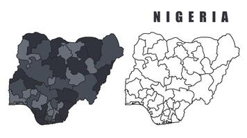 Nigeria country map simple flat outline illustration set vector