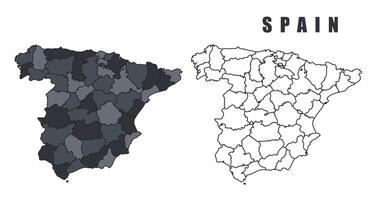Spain country map simple flat outline illustration set vector