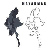 Mayanmar country map simple flat outline illustration set vector