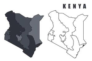 Kenya country map simple flat outline illustration set vector