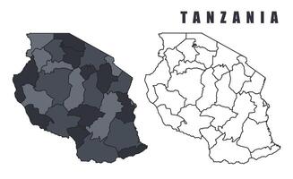 Tanzania country map simple flat outline illustration set vector