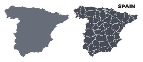 Spain grey political map simple flat illustration set vector