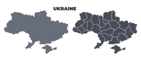 Ukraine grey political map simple flat illustration set vector