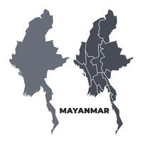 Mayanmar grey political map simple flat illustration set vector
