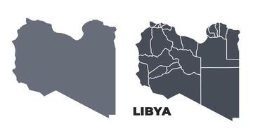 Libya grey political map simple flat illustration set vector