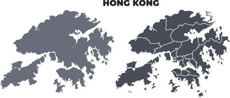 Hong Kong grey political map simple flat illustration set vector