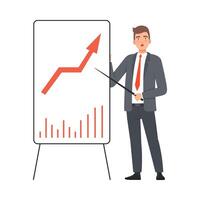 Bisnessman Presents Statistics Using Pointing Stick character Illustration vector