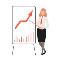 Bisnesswoman Presents Statistics Using Pointing Stick character Illustration vector