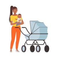 Mum and baby with pram character Illustration vector