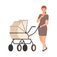Woman and pram on a white background character Illustration vector