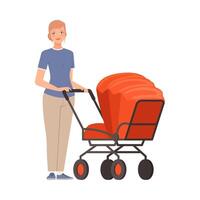 Woman and pram on a white background character vector