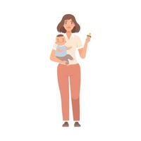 Mother holds baby and pacifier for one character Illustration vector