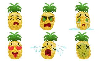 Funny Pineapple Cartoon Character with Various Emotions Set Illustration vector