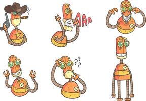 Vintage Robot Character Set, Steampunk Robotics, Innovation Technology Science Illustration vector