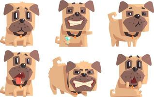 Cute Pug Dog with Various Emotions Set, Funny Animal Cartoon Character in Different Situations Illustration vector