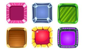 Glossy Squares Set, Colorful Buttons, Game User Interface Assets Illustration vector