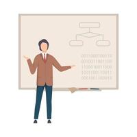 Man stands near the blackboard and teaches programming illustration vector