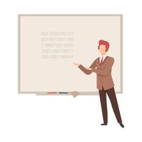 Man stands near the blackboard and teaches programming illustration vector