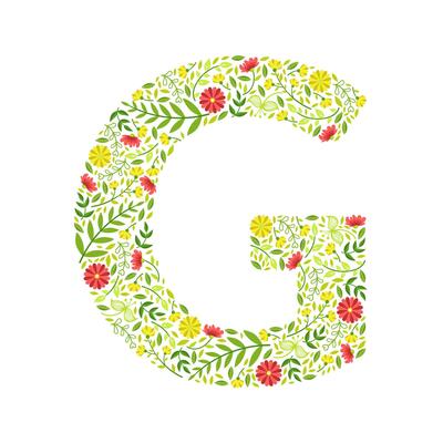 Capital Letter G, Green Floral Alphabet Element, Font Uppercase Letter Made of Leaves and Flowers Pattern Illustration