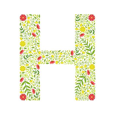 Capital Letter H, Green Floral Alphabet Element, Font Uppercase Letter Made of Leaves and Flowers Pattern Illustration