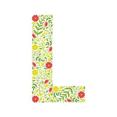 Capital Letter L, Green Floral Alphabet Element, Font Uppercase Letter Made of Leaves and Flowers Pattern Illustration