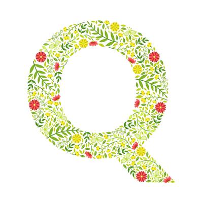 Capital Letter Q, Green Floral Alphabet Element, Font Uppercase Letter Made of Leaves and Flowers Pattern Illustration