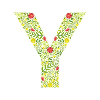 Capital Letter Y, Green Floral Alphabet Element, Font Uppercase Letter Made of Leaves and Flowers Pattern Illustration