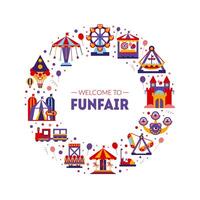 Welcome to Funfair Frame of Circular Shape, Amusement Park Elements Illustration vector