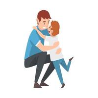 Man crouched down and hugs the child cartoon illustration vector