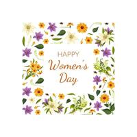 Happy Womens Day Card Template with Floral Pattern of Square Shape Illustration vector