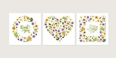 Thank You Card Template with Floral Pattern of Square, Circular and Heart Shape Illustration vector