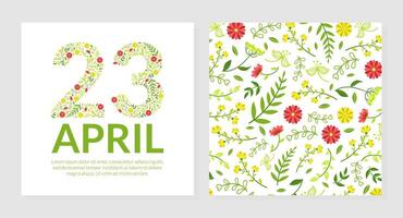 23 April Greeting or Invitation Card Template with Floral Pattern Illustration vector