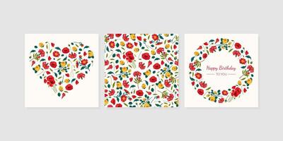 Happy Birthday to You Card Template with Floral Pattern of Circular and Heart Shape Illustration vector