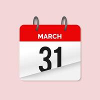 31th March daily calendar icon template. March 31 day calendar design. Single day calendar in illustration flat style. vector